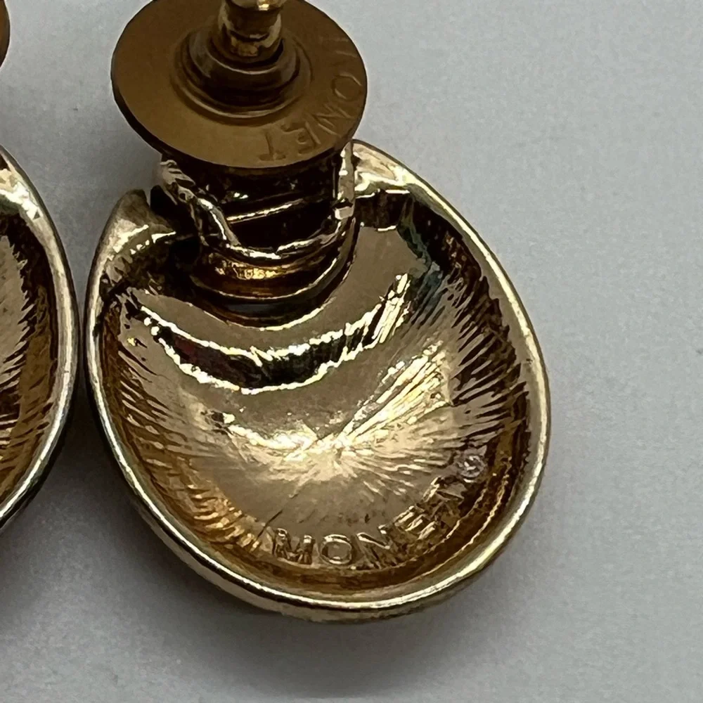 Vintage Monet‎ Gold Tone and Rhinestone Pierced Dangle Earrings